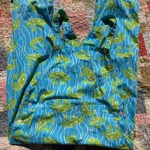 Kellys Kids petite womens adjustable overalls with green crab print